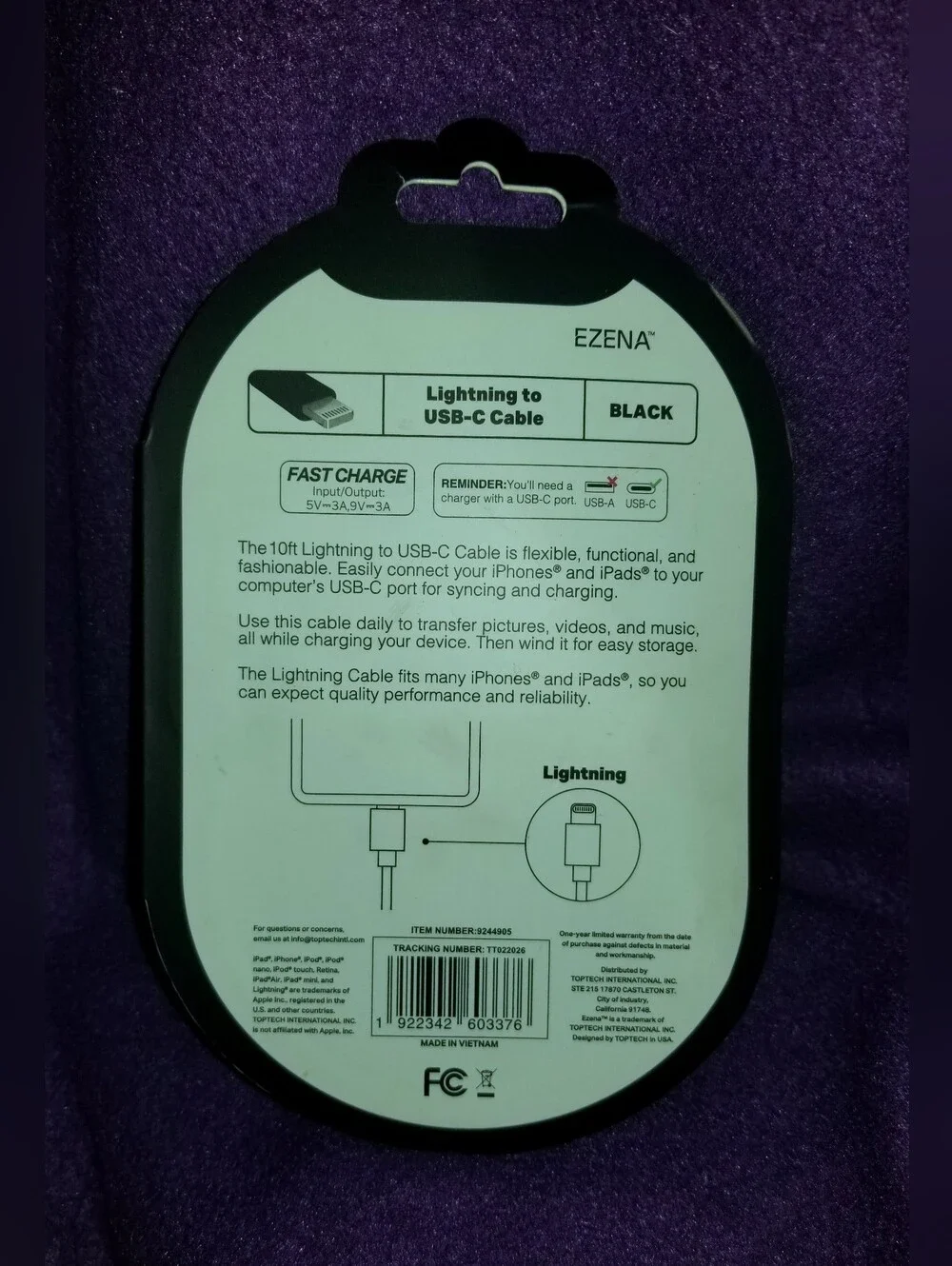 NWT Hi-Tech USB-C 10ft. Fast Charging Cable For Apple Devices